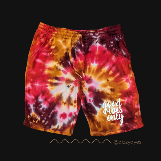 Good Vibes Only Tie Dye Fleece Shorts: Spiral